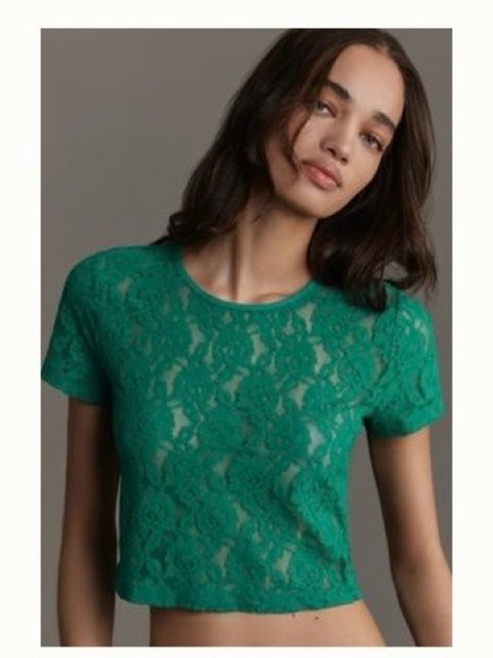 Anthropologie Kelly Green Lace Cropped Tee